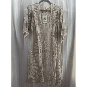 Rebellion Again Sheer Lace Kimono Cardigan Tan Floral Sunburst S Ethereal Boho